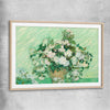Classic wall art and canvas print of Roses Van Gogh with raw oak glass front frame
