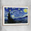 Classic wall art and canvas print of Starry Night Van Gogh with raw oak glass front frame