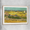 Classic wall art and canvas print of The Harvest Van Gogh with raw oak glass front frame
