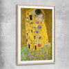 Classic wall art and canvas print of The Kiss Gustav Klimt with raw oak glass front frame