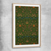 Classic wall art and canvas print of Violet Columbine William Morris with raw oak glass front frame