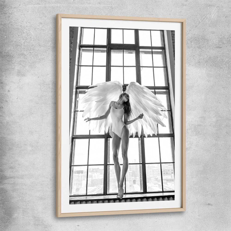 Angel Love One raw oak glass front frame - part of our high quality fashion canvas wall art and prints collection