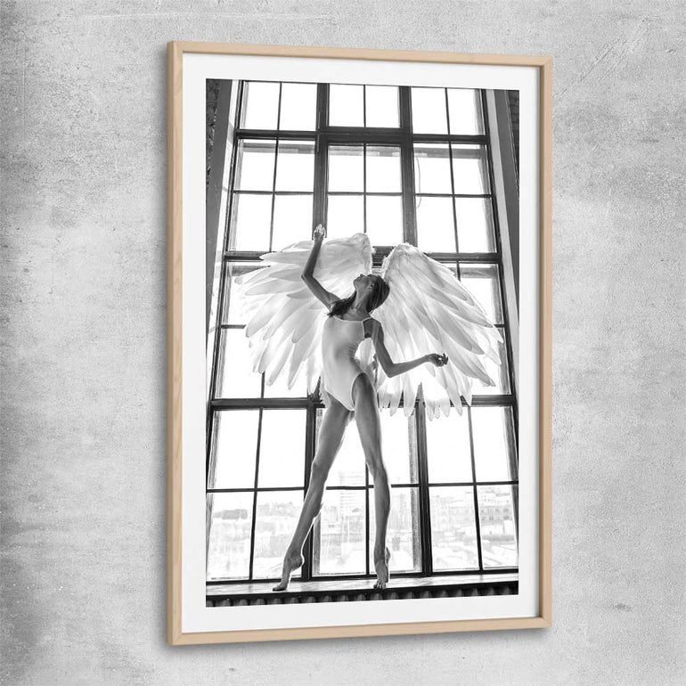 Angel Love Two raw oak glass front frame - part of our high quality fashion canvas wall art and prints collection