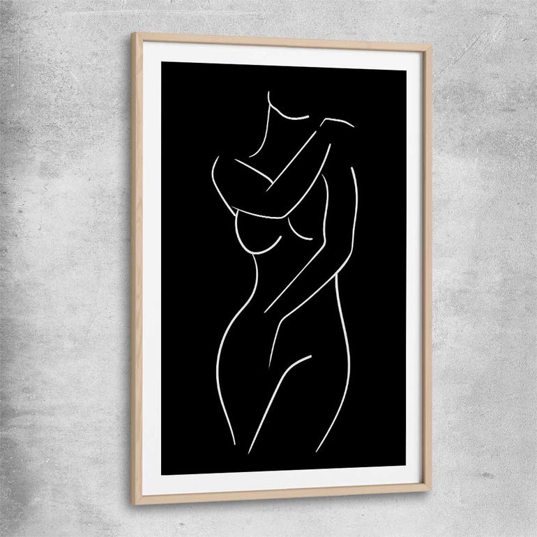 Body Pose Invert raw oak glass front frame - part of our high quality fashion canvas wall art and prints collection