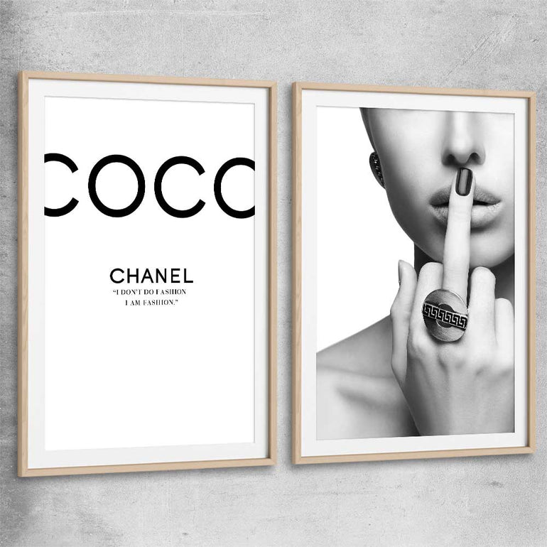 Coco Fashion Pair raw oak glass front frame - part of our high quality fashion canvas wall art and prints collection