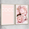 Coco Pink Pair raw oak glass front frame - part of our high quality fashion canvas wall art and prints collection
