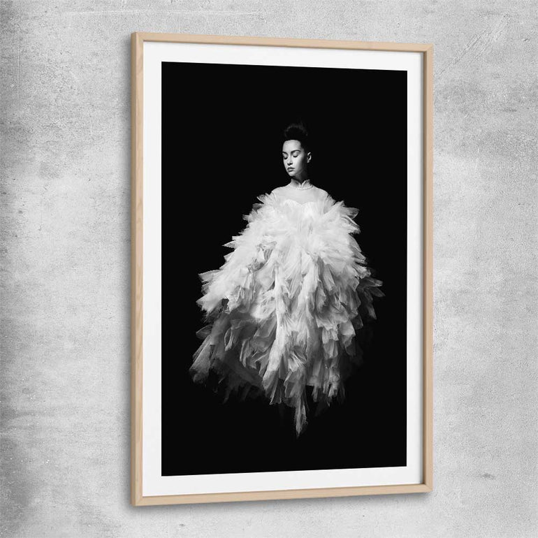 Evening Dress raw oak glass front frame - part of our high quality fashion canvas wall art and prints collection