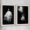 Evening Dress Pair raw oak glass front frame - part of our high quality fashion canvas wall art and prints collection