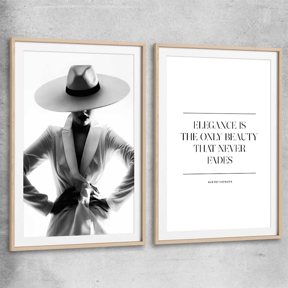 White Hat Gaze Pair raw oak glass front frame - part of our high quality fashion canvas wall art and prints collection