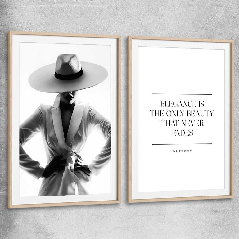 White Hat Gaze Pair raw oak glass front frame - part of our high quality fashion canvas wall art and prints collection