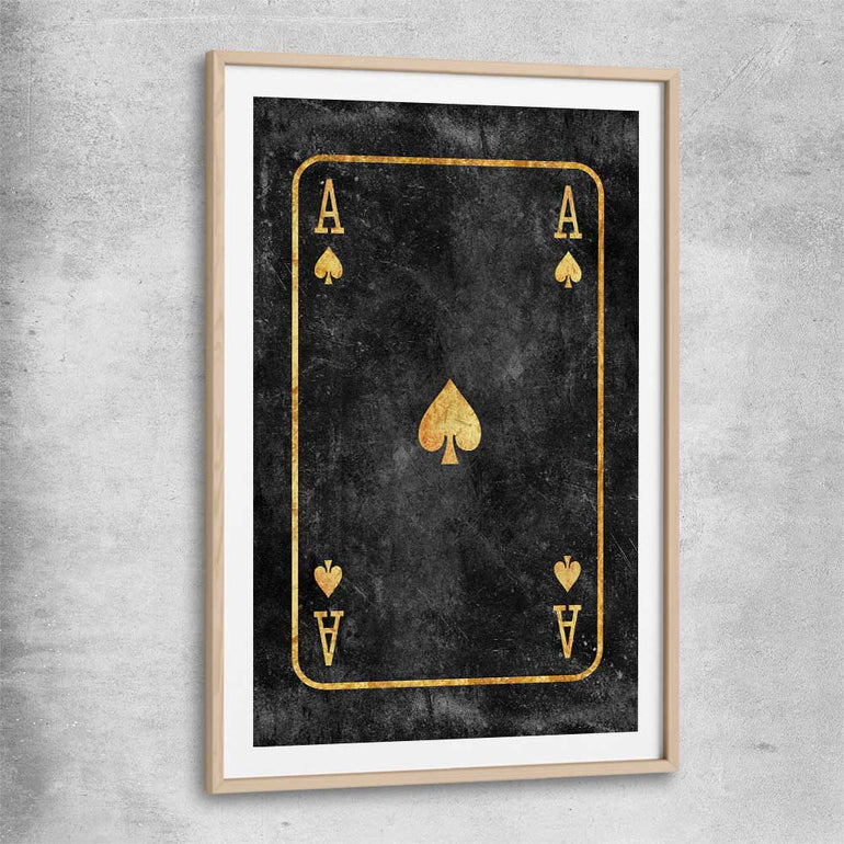 Ace of Spades raw oak glass front frame - part of our high quality fashion canvas wall art and prints collection