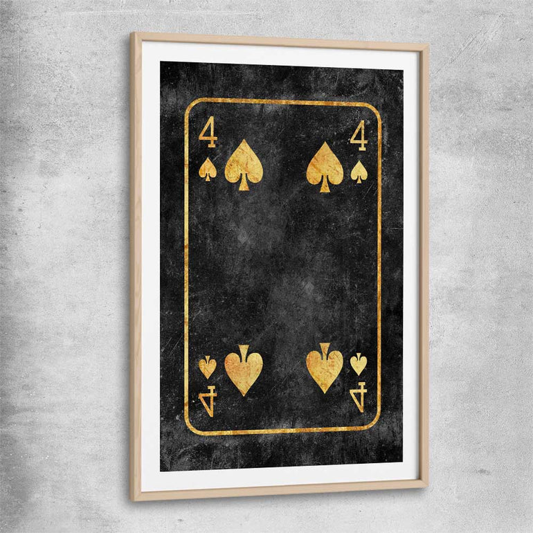 Inspirational wall art print of Four of Spades with raw oak glass front frame