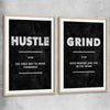 Inspirational wall art print of Hustle Definition Pair with raw oak glass front frame