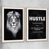 Inspirational wall art print of Lion Gaze Pair with raw oak glass front frame