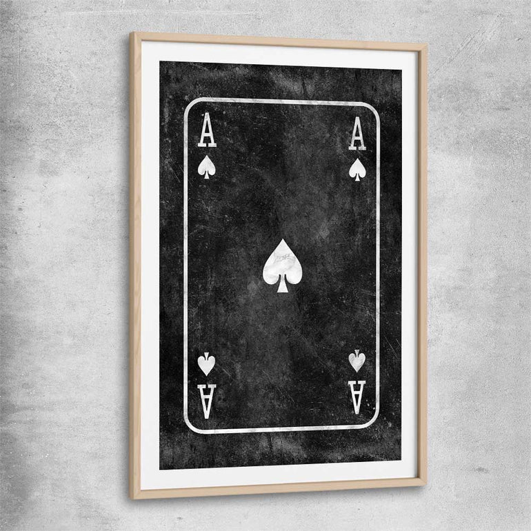 Inspirational wall art print of Marble Ace with raw oak glass front frame