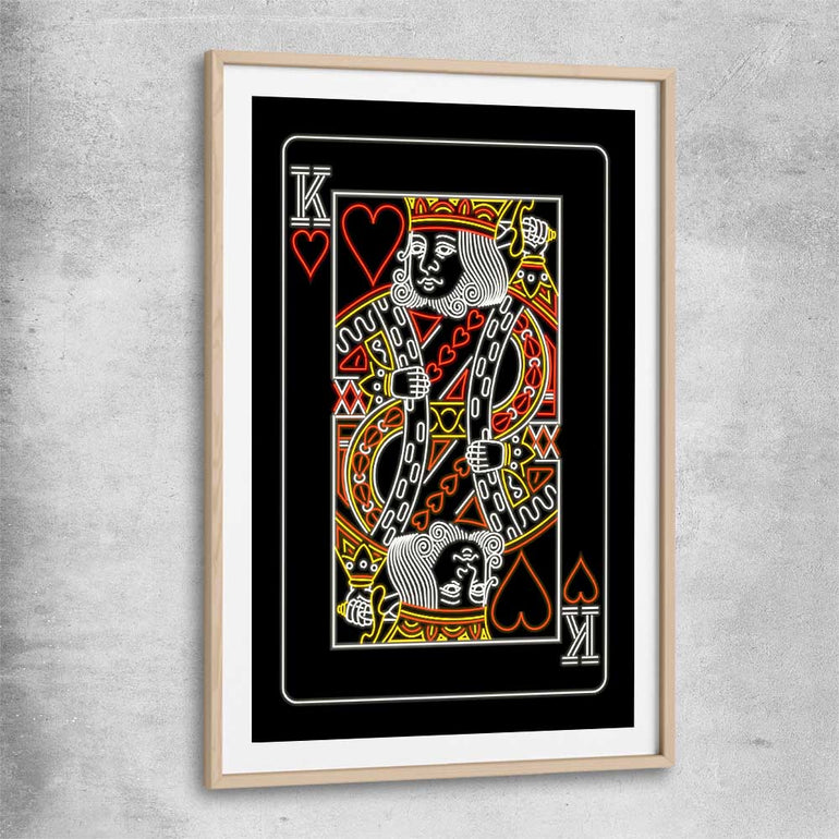 Neon King raw oak glass front frame - part of our high quality fashion canvas wall art and prints collection
