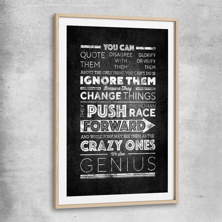 Inspirational wall art print of Push Forwards with raw oak glass front frame