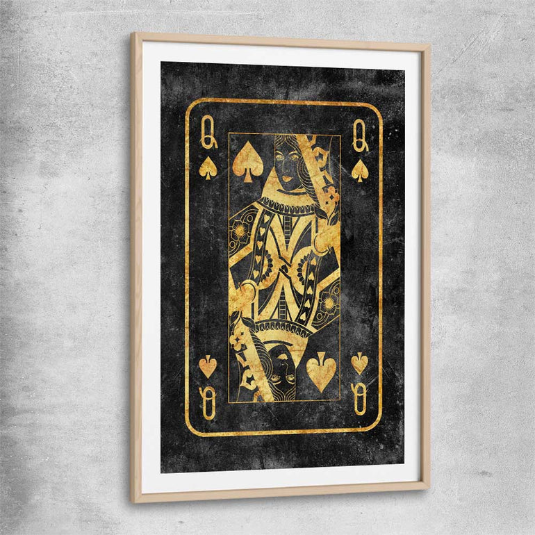 Queen of Spades raw oak glass front frame - part of our high quality fashion canvas wall art and prints collection