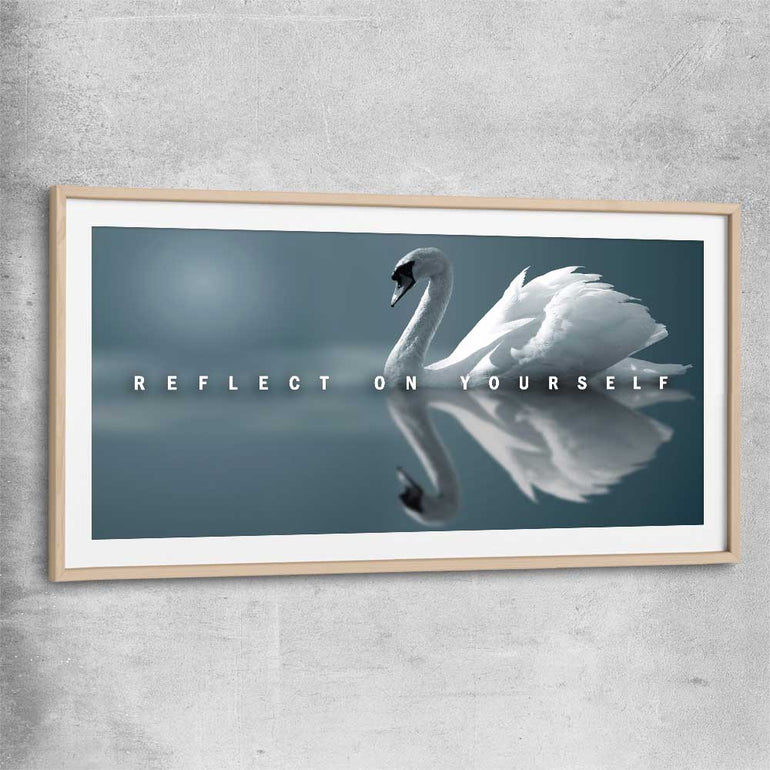 Reflect On Yourself raw oak glass front frame - part of our high quality fashion canvas wall art and prints collection