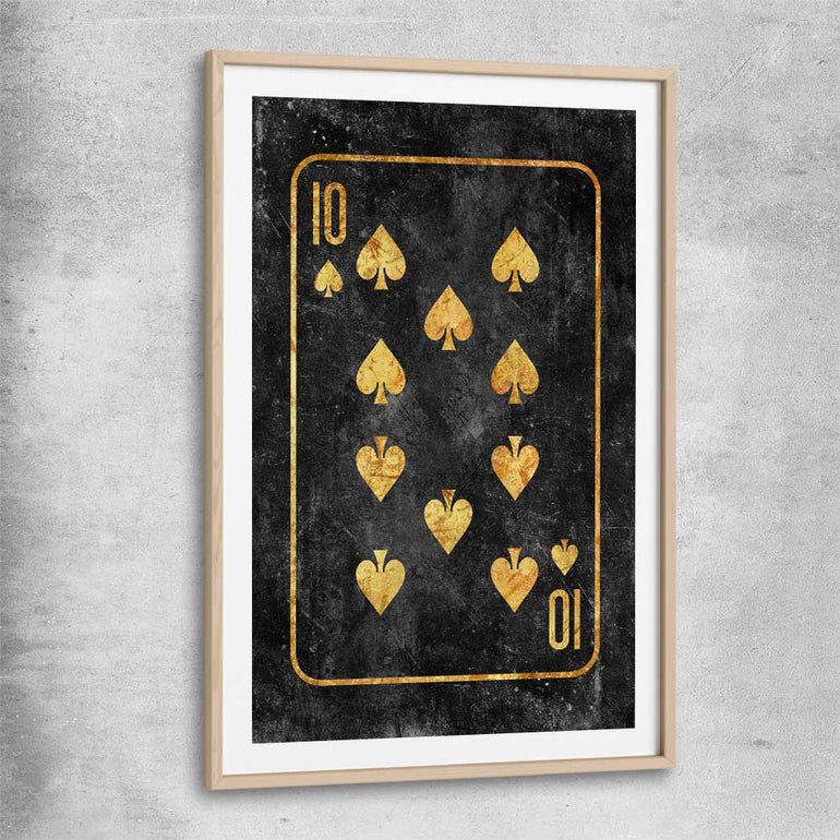 Inspirational wall art print of Ten of Spades with raw oak glass front frame