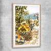 Citrus and Coast raw oak glass front frame is a colourful and stylish canvas wall art and print suited for the kitchen area