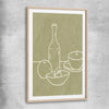 Green Bottle raw oak glass front frame is a colourful and stylish canvas wall art and print suited for the kitchen area