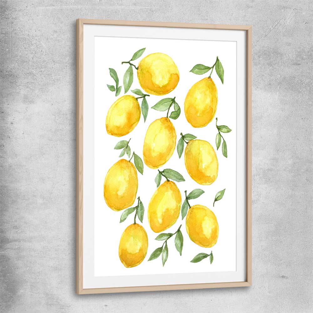 Lemon Bunch raw oak glass front frame is a colourful and stylish canvas wall art and print suited for the kitchen area