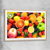 Vibrant Fruit Medley raw oak glass front frame is a colourful and stylish canvas wall art and print suited for the kitchen area
