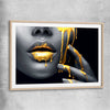 Golden Desire raw oak glass front frame - part of our high quality canvas lips wall art collection