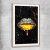 Golden Lust raw oak glass front frame - part of our high quality canvas lips wall art collection