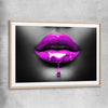 Purple Lust raw oak glass front frame - part of our high quality canvas lips wall art collection