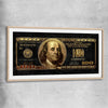 Money wall art print of Golden Bill with raw oak glass front frame
