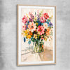 Floral print of Colourful Blooms with raw oak glass front frame