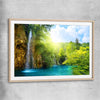 Floral print of Emerald Forest River with raw oak glass front frame