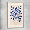 Floral print of Indigo Botanica with raw oak glass front frame