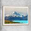 Floral print of Mount Cook Lake Tekapo with raw oak glass front frame