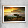 Floral print of Mount Kilimanjaro Sunset with raw oak glass front frame