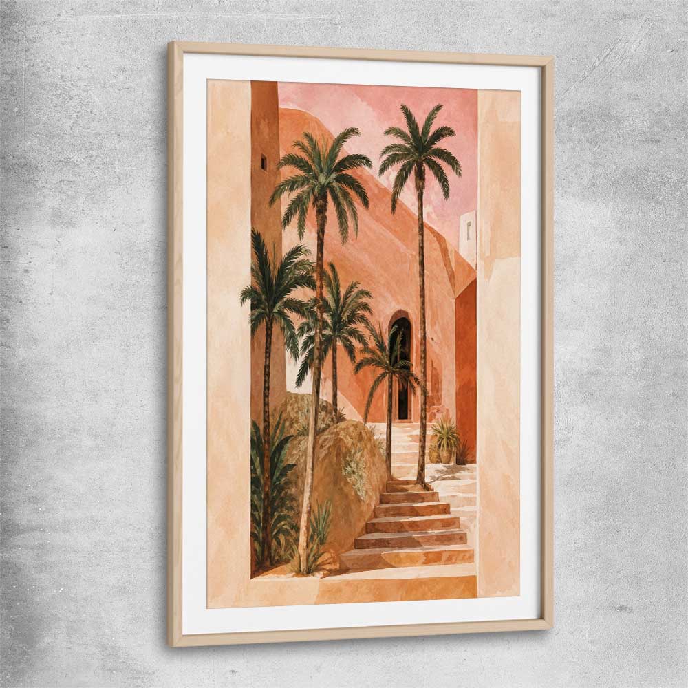 Floral print of Palm House with raw oak glass front frame