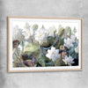Floral print of Blooming Lotus Flowers with raw oak glass front frame
