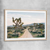 Floral print of California Desert with raw oak glass front frame