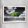 Floral print of Green Tree Horizon with raw oak glass front frame