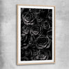 Floral print of Hidden Roses with raw oak glass front frame