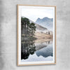 Floral print of Mountain Fog with raw oak glass front frame