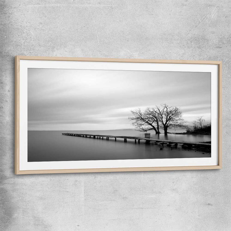 Floral print of Pier Silhouette with raw oak glass front frame