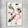 Floral print of Pink Peonies with raw oak glass front frame