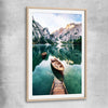 Floral print of Tranquil Lake with raw oak glass front frame