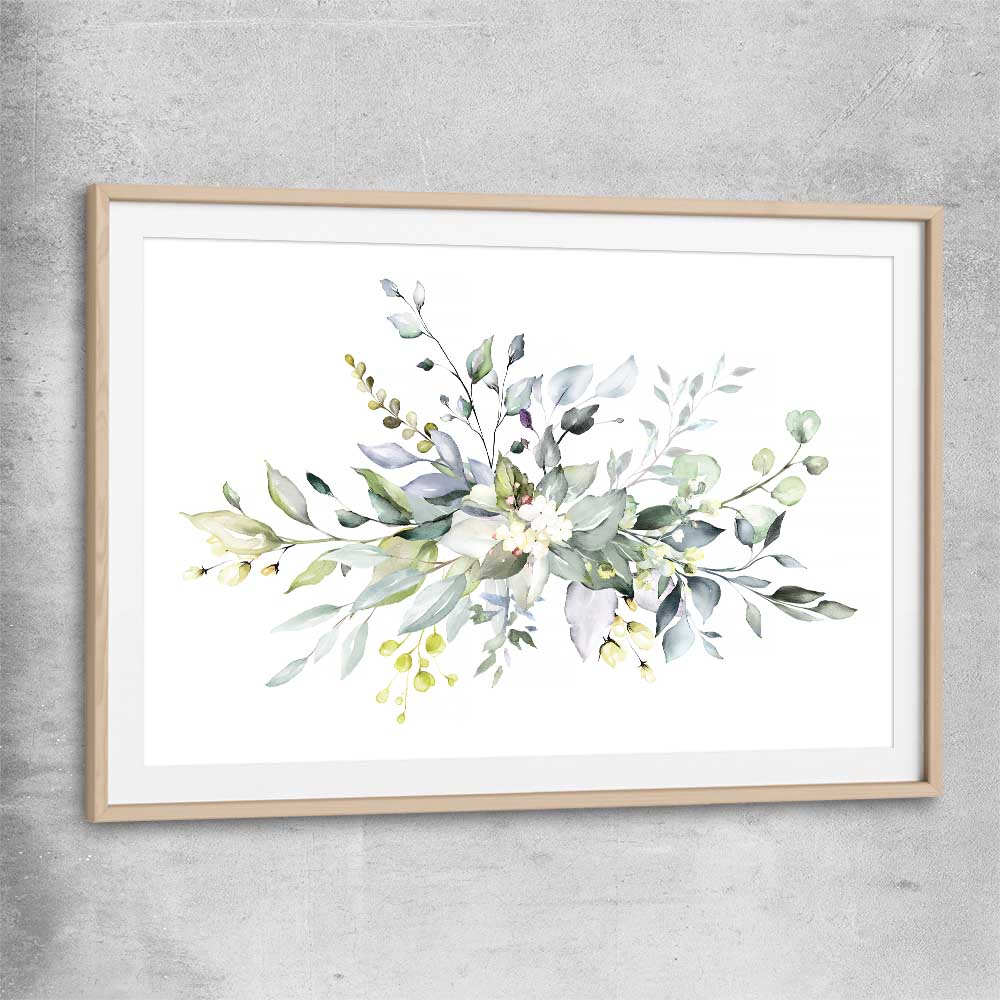 Floral print of Watercolour Floral with raw oak glass front frame