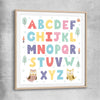 Alphabet Colours raw oak glass front frame is a nursery canvas wall art and print suited for childrens nursery arean