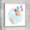 Flying Baby Elephant raw oak glass front frame is a nursery canvas wall art and print suited for childrens nursery arean