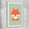 Friendly Fox raw oak glass front frame is a nursery canvas wall art and print suited for childrens nursery arean